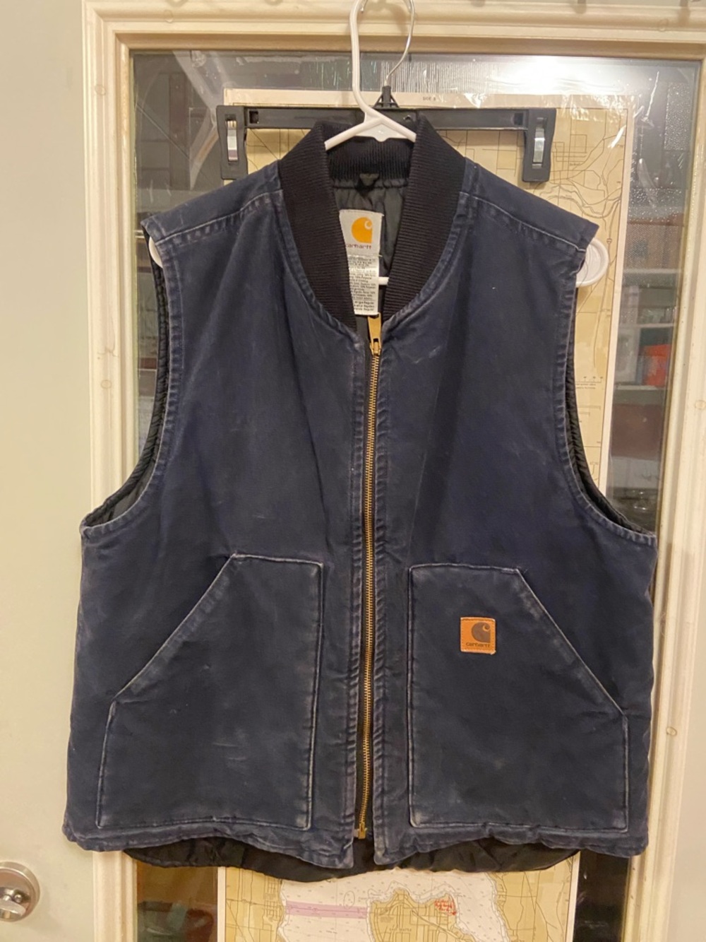 Carhartt Navy Duck Work Vest with Brass Zipper